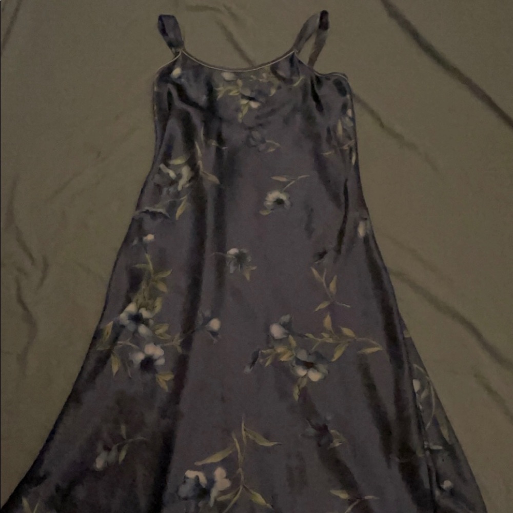 Floral blue silk slip dress
